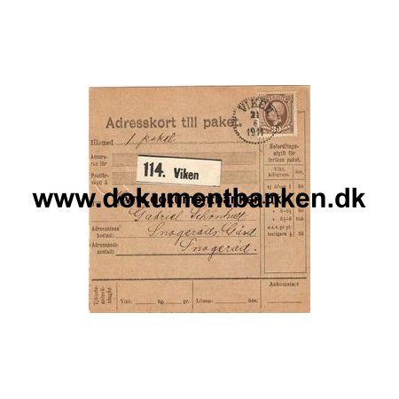 Viken. Adresskort till paket. 1911
