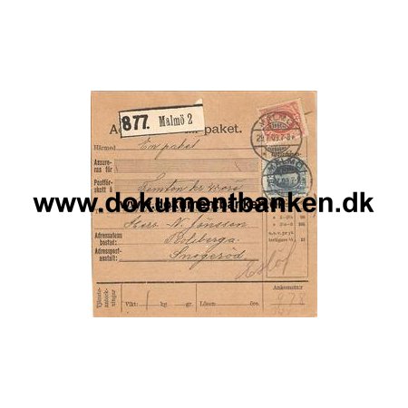 Malm 2. Adresskort till paket. 1909