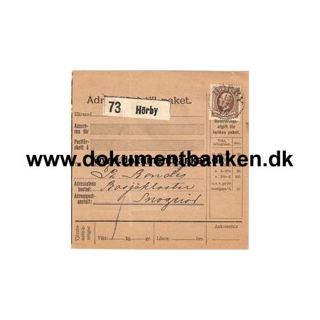 Hrby. Adresskort till paket. 1910