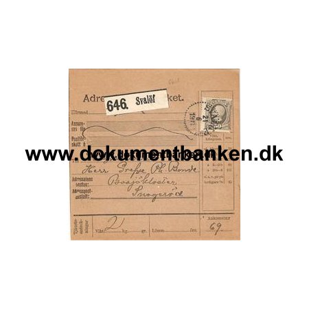 Svalf. Adresskort till paket. 1911
