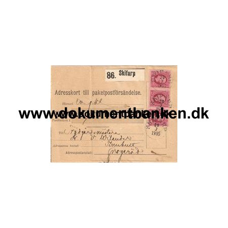 Skifarb. Adresskort till paket. 1905