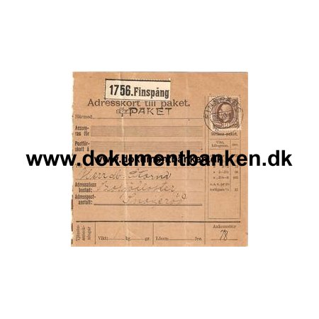 Finspng. Adresskort till paket. 1911