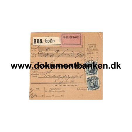 Gefle. Adresskort till paket. 1907