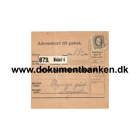 Malm 4. Adresskort till paket. 1911