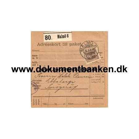 Malm 6. Adresskort till paket. 1910