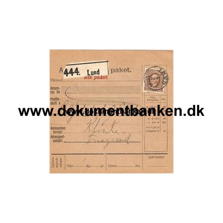 Lund. Adresskort till paket. 1911