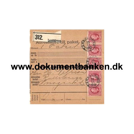 Landskrona. Adresskort till paket. 1910
