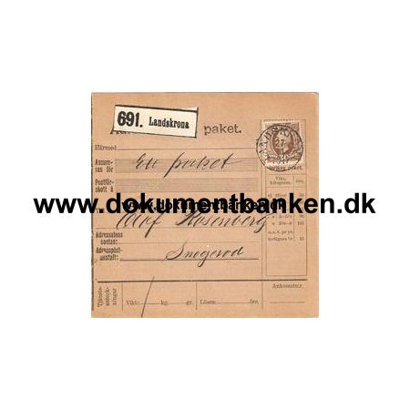 Landskrona. Adresskort till paket. 1910