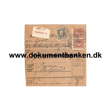 Stockholm 15. Adresskort till paket. 1910