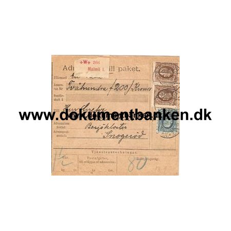 Malm 1. Adresskort till paket. 1906