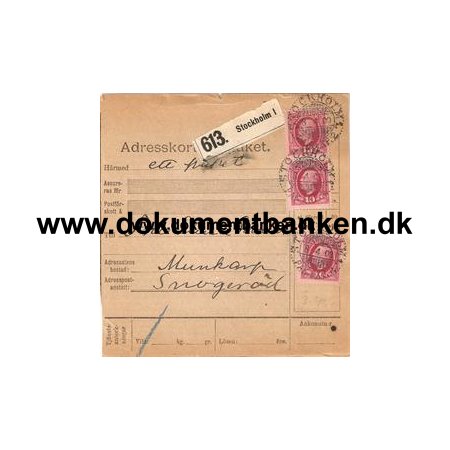 Stockholm 1. Adresskort till paket. 1909