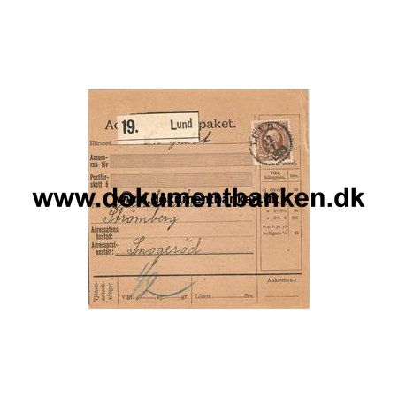 Lund. Adresskort till paket. 1909