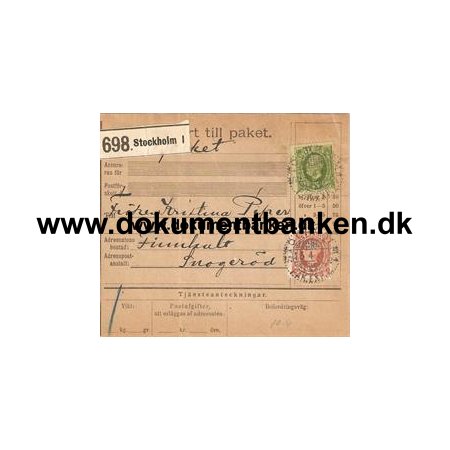 Stockholm 1. Adresskort till paket. 1906