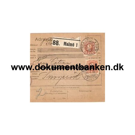Malm 1. Adresskort till paket. 1909