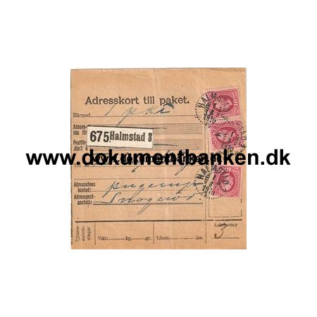 Halmstad 3. Adresskort till paket. 1910