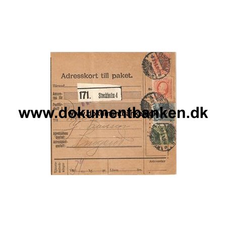 Stockholm 4. Adresskort till paket. 1911