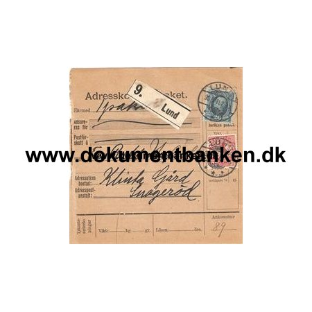 Lund. Adresskort till paket. 1911