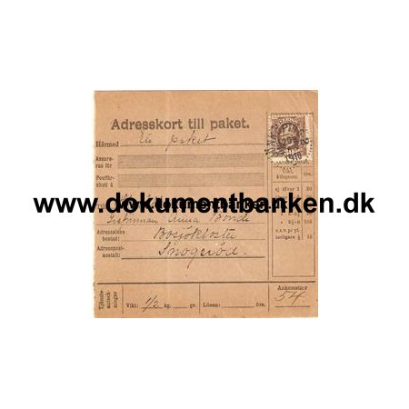 Jnkping 2. Adresskort till paket. 1910