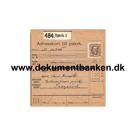Uppsala 2. Adresskort till paket. 1910