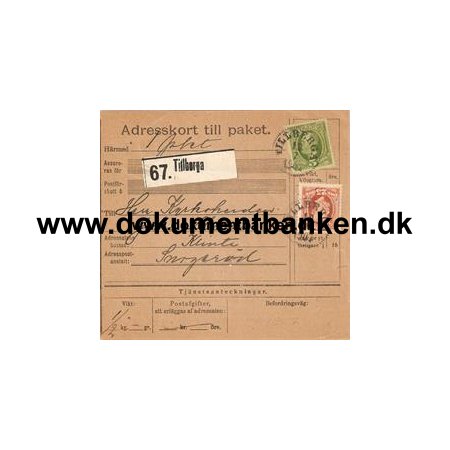 Tillberga. Adresskort till paket. 1907