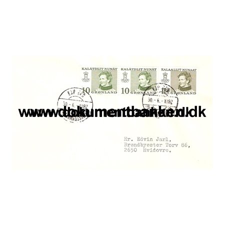 1982. Grnland. Kap Dan pr. Angmagssalik. 2 X 10 re + 1,80 Kr. 30 juni 1982. Kuvert