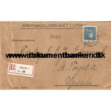 Sprithandelsbolaget i Upsala, R-Brev, Sverige, 1922