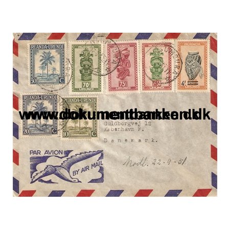 Rwanda. Kuvert til danmark. 1951