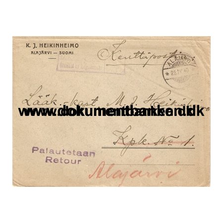 Finland. Feltpost kuvert. Alajvi. 23 april 1940