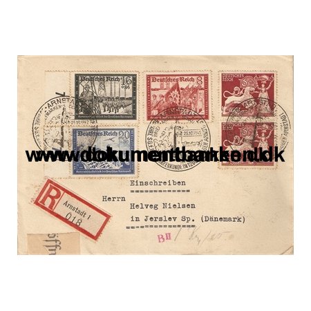 Tyskland. Censur R-kuvert Arnstadt til Jerslev. 25 oktober 1942