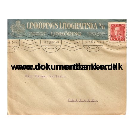Linkpings Litografiska A/B, Kuvert, Linkping. 1930
