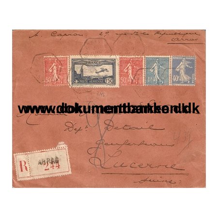 R Kuvert fra Arrag i Frankrig til Schweitz. 1932