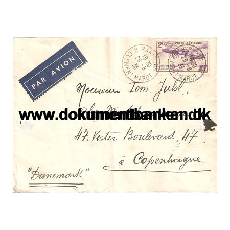 Frankrig Luftpostkuvert til Danmark, 1935