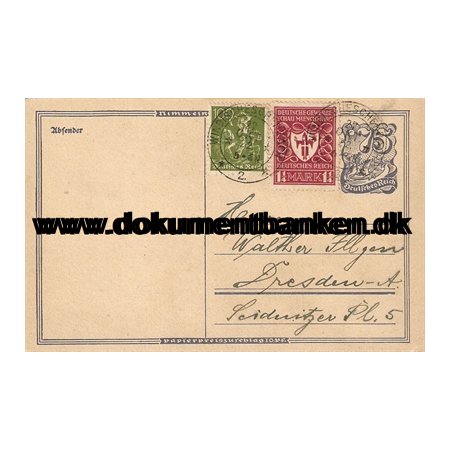 Tyskland, Opfrankeret Helsag, 1,25 + 1,00 + 0,50 Mark 1922