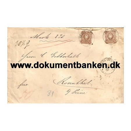 Tyskland, Brev, Gross-Berkel, 25 + 25 PFENNIG, 1882