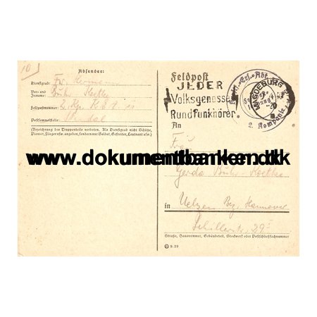 Tysk Feldpost, 2 komp. K. E. A. 1944
