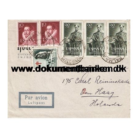 Spanien, Luftpostkuvert til Haag, Holland, 1953