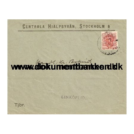 Tjenestekuvert, Centrala Hjlpbyrn, Stockholm 1917