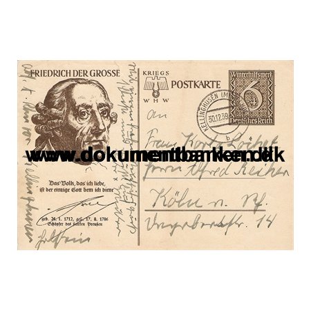 Helsag, Friederich Der Grosse, Kriegs W. H. W. Tyskland, Postkarte, 1939
