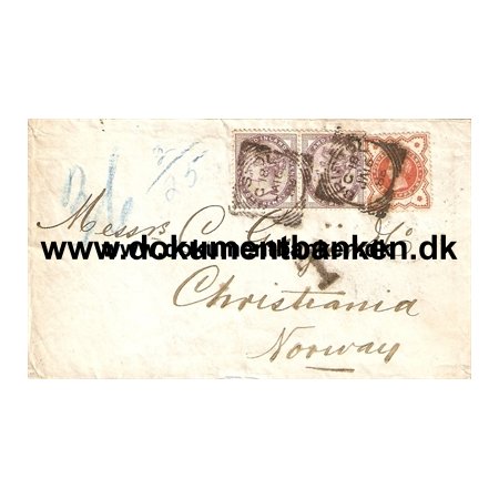 Kuvert, Bristol, England til Norge, sat i porto, 1888