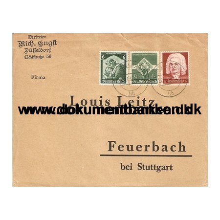 Tyskland, Kuvert, Dsseldorf til Stuttgart, 1935