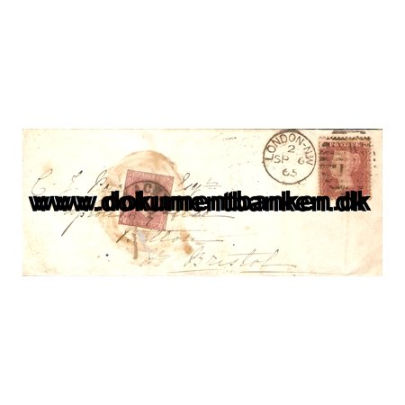 Kuvert, England, 1 penny, Plate 91, 1865