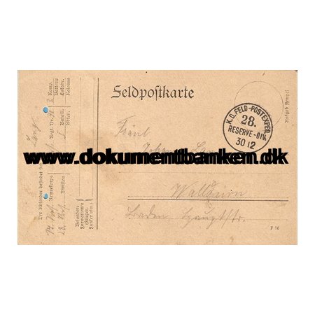 Tysk Feldpost, K.D.Feldpostexp. 28 Reserve-div., 1914