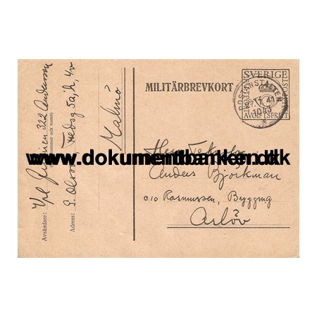 Militrbrevkort, Postanstalten 1043, 1941