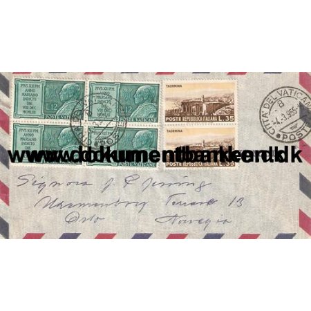 Vatikanet, Kuvert, Sendt til Norge, 1955