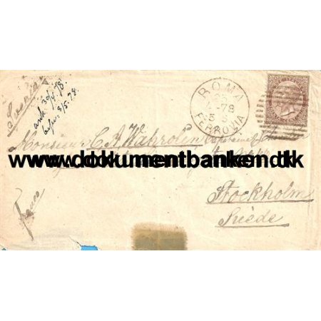 Italien, Kuvert, 30 Centesimi, Sendt til Sverige, 1878