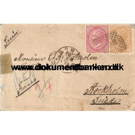 Italien, Kuvert, 40 + 10 Centesimi, Sendt til Sverige, 1874