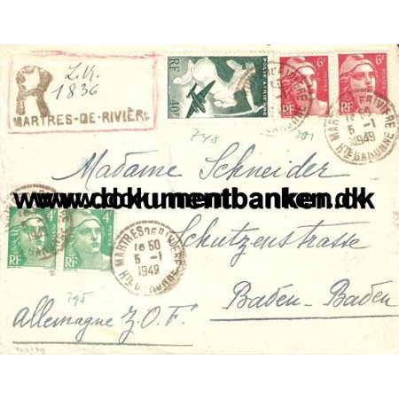 Frankrig, R-Kuvert, Sendt til Tyskland, 1949