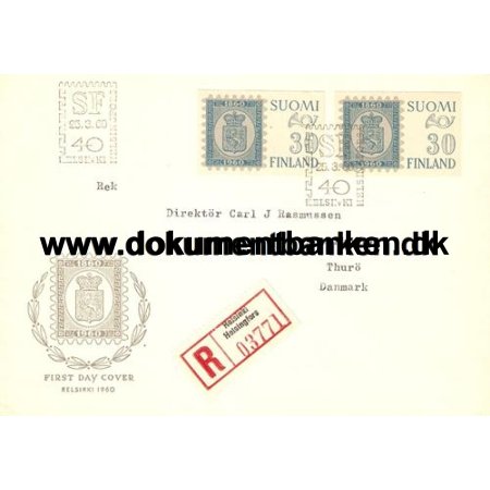 Finland, 100 ret for de stortakkede Frimrker, FDC, 1960