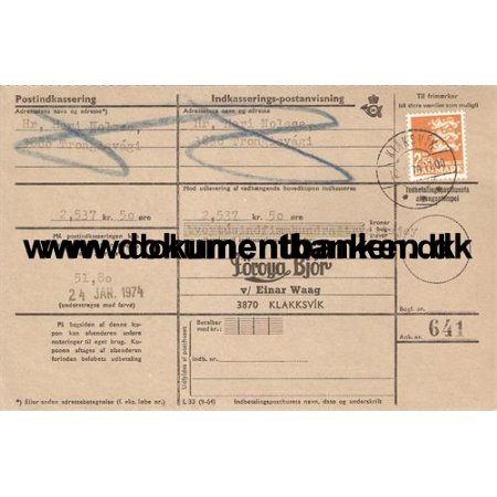 Klaksvik, Frerne, Postanvisning, 1974