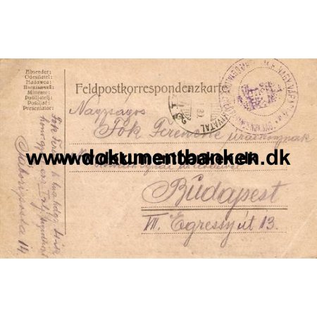 Feltpost, Ungarn, 1 Verdenskrig, 1914-1918